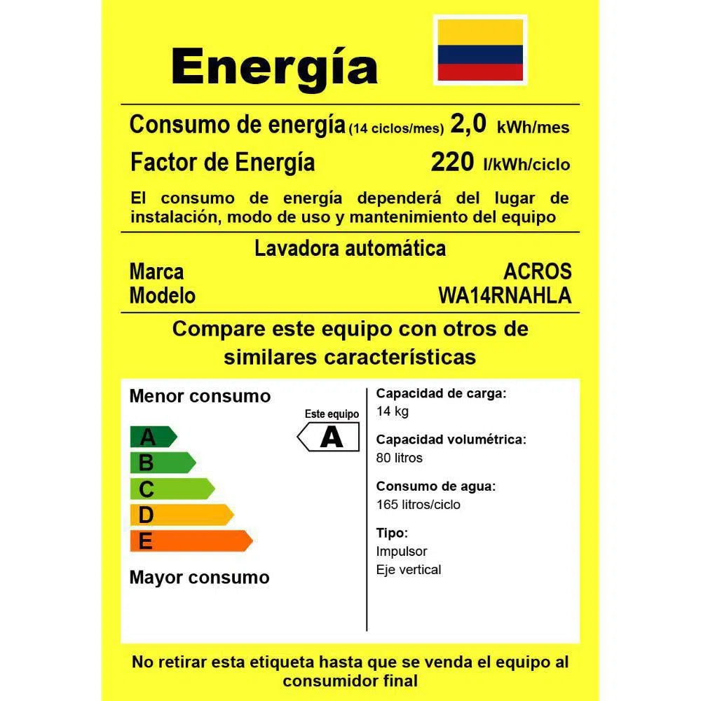 Lavadora Acros de 31 Libras Negra