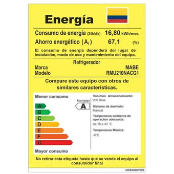 Nevera Convencional Mabe 210 Litros RMU210NACG1